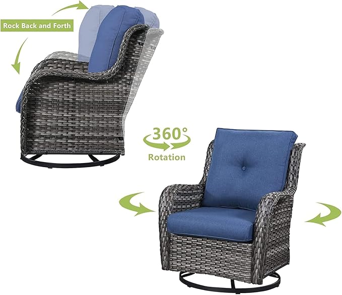 HUMMUH 5 Pieces Outdoor Furniture Patio Furniture Set Wicker Swivel Patio Chairs with 2 Seater Outdoor Sectional Sofa/Patio Loveseat with Ottomans