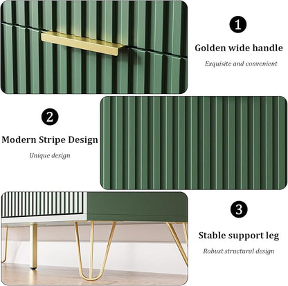 Green Dresser for Bedroom, 7 Drawer Dresser with Gold Pulls, Wide Chest of Drawers for Bedroom, Entryway, 47.2" L x 15.7" D x 31.4" H