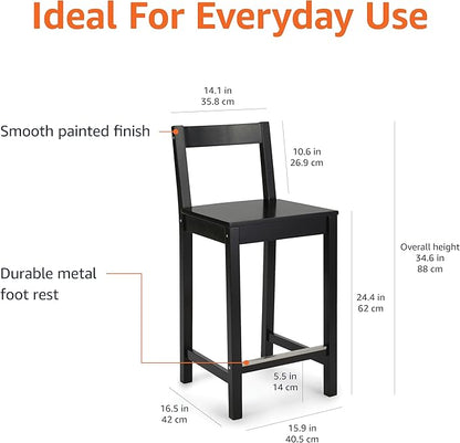 Amazon Basics Wooden Bar Stool with Backrest 24", Black, 1 Unit