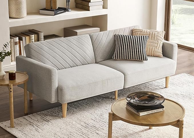 mopio 76.4" Futon Sofa Bed, Couch, Loveseat, Sleeper Sofa, Mid Century Modern Futon Couch, Sofa Cama, Couches for Living Room (Light Gray Fabric)