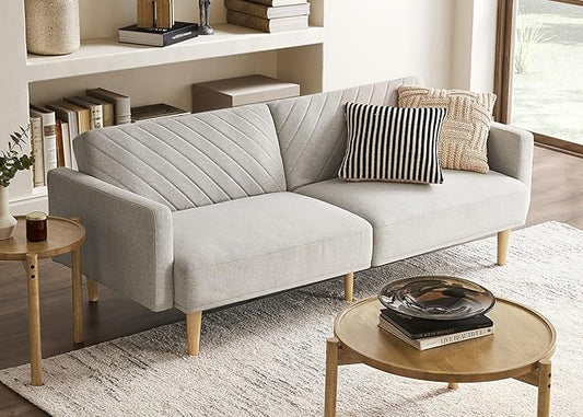 mopio 76.4" Futon Sofa Bed, Couch, Loveseat, Sleeper Sofa, Mid Century Modern Futon Couch, Sofa Cama, Couches for Living Room (Light Gray Fabric)