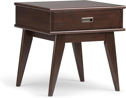 SIMPLIHOME Draper SOLID HARDWOOD 22 inch Wide Rectangle Mid Century Modern End Table in Medium Auburn Brown for the Living Room and Bedroom