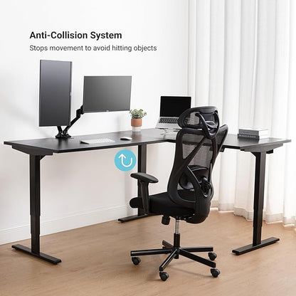 Progressive Desk Stand Up Height Adjustable Standing Desk - L Shaped 85" x 72" Corner Computer Rising Workstation Electric Table - Gray Frame, Ebony Oak Top