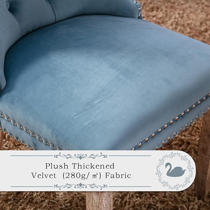 Velvet Upholstered Dining Chairs Set of 6, Modern Style Kitchen Side Chairs with Nailhead Trim and Wood Legs,Metal Pulling Ring for Dining Room Living Room(Sky Blue,Set of 6)