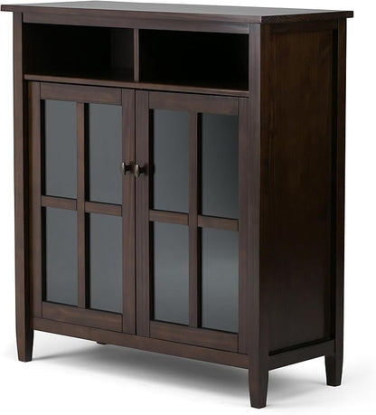 SIMPLIHOME Warm Shaker SOLID WOOD 39 inch Wide Transitional Medium Storage Media Cabinet in Tobacco Brown for the Living Room, Entryway and Family Room