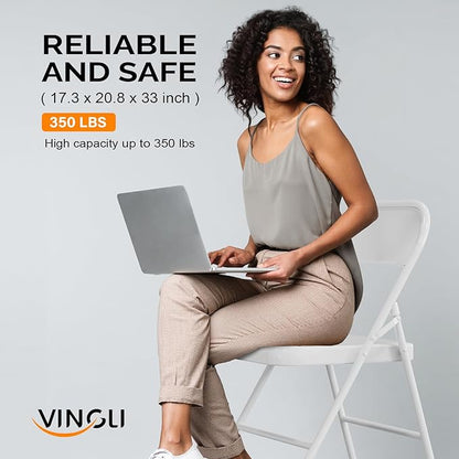 VINGLI Folding Chairs All Steel Metal Frame, Capacity 350 lbs, Durable Portable and Versatile for Indoor Outdoor Use, White, Set of 4