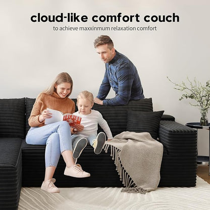107.5" Cloud Modular Sectional Sofa Couch with L-Shape Chaise,Modern Minimalist Upholstered Couches for Living Room Bedroom,Deep Seat Corner Couch，No Assembly Required (Black,Left Facing Chaise)