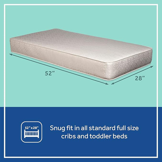 Sealy Baby Flex Cool 2 Stage Breathable Crib Mattress with Toddler Bed Fit, Waterproof & Airy Cotton Cover, 204 Premium Coils, GREENGUARD Gold Certified, Safety & Quality Tested, Made in USA, 52x28"