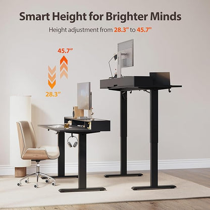 Agilestic Glass Standing Desk with Storage, 48 Inch Electric Adjustable Desk with Glass Shelf, Sit Stand Up Home Office Computer Table, Splice Board, Black