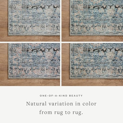 Loloi Amber Lewis Billie Collection, Denim & Blush, 2'-0" x 5'-0" Accent Rug – Antique & Distressed Accent Rugs for Living Room, Bedroom, Entryway & Hallway, No Shed High Traffic Area Home Decor Rug