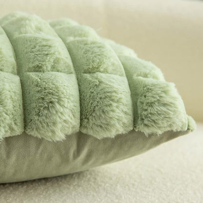 Neelvin Green Faux Fur Cozy Soft Plaid Decorative Throw Pillow Covers 18x18 inch Set of 2,Velvet Pillowcase Cushion Case for Sofa Couch