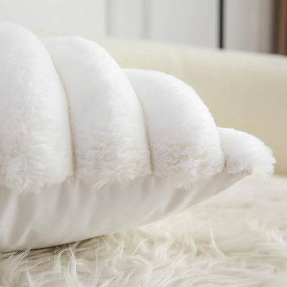 Neelvin Cream White Faux Fur Cozy Soft Striped Decorative Throw Pillow Covers 16x16 inch Set of 2,Velvet Pillowcase Cushion Case for Sofa Couch