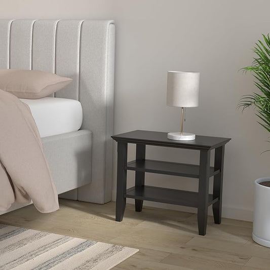 SIMPLIHOME Acadian 14-inch Wide Solid Wood Narrow End Table in Black, Transitional-Style Side Table for Living Room, Bedroom, or Family Room with 2 Open Shelves
