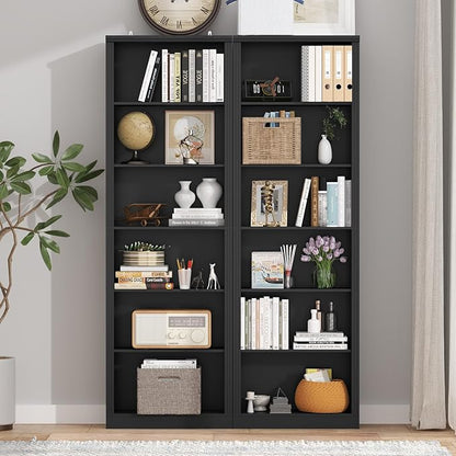 75" Tall Bookshelf & Bookcase, 6-Tier Adjustable Storage Shelves, Book Shelf with Anti-Tipping Device, Floor Standing Modern Display Rack for Living Room, Bedroom, Office, Black