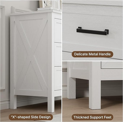 LYNSOM Farmhouse 7 Drawers Dresser for Bedroom, Wood Rustic Wide Chest of Drawers with Deep Drawers, Metal Handle, Storage Dressers Organizer for Hallway