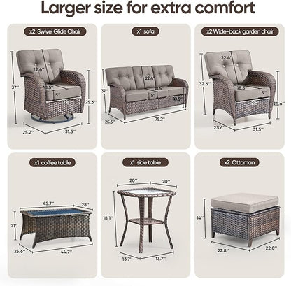 9-Piece Rotating Balcony Chair Set with 31-inch T-Shaped Wide backrest - Rattan Outdoor Rotating Balcony Chairs, Wide backrest Comfortable Outdoor Sliding Chair - Brown | Grey