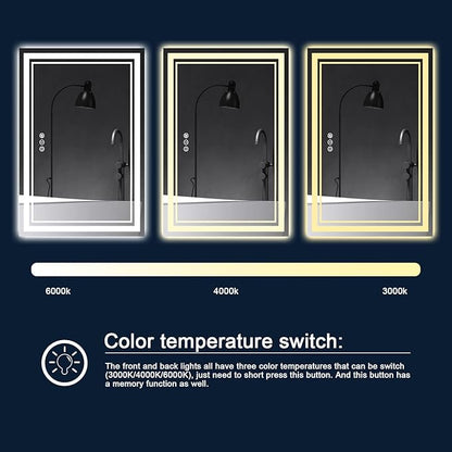 60x40 Inch LED Bathroom Mirror with Lights, Backlit and Front Lighted Bathroom Mirrors for Wall, Anti-Fog Dimmable Memory Shatterproof LED Vanity Mirror for Bathroom