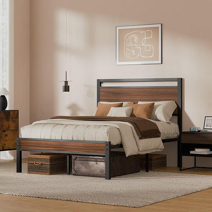 Z-hom Upgraded Full Size Bed Frame, Heavy Duty Metal Sturdy Full Bed Frame with Modern Wood Headboard & Footboard, Stable Platform Bed Furniture Bed Storage, No Noise, No Box Springs,Walnut