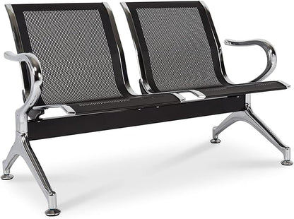 Kinsuite Reception Room Chair - 2pcs 2-Seat Guest Bench with Arms, Metal Waiting Room Chairs Reception Seat for Office Bank, Hospital, Airport, Black