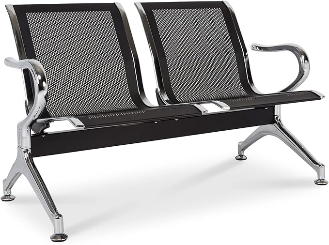 Kinsuite Reception Room Chair - 2 Seat Metal Waiting Room Chairs, Office Guest Chairs & Reception Seat for Office Bank, Hospital, Airport, Black