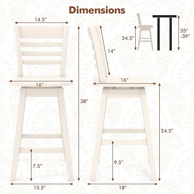 COSTWAY Bar Stools Set of 4, 24.5 Inch Swivel Counter Height Bar Chairs with Hollow Backrest & Contoured Seat, with Footrest for Kitchen Island, Pub, Bistro, Cafe (4, Cream)