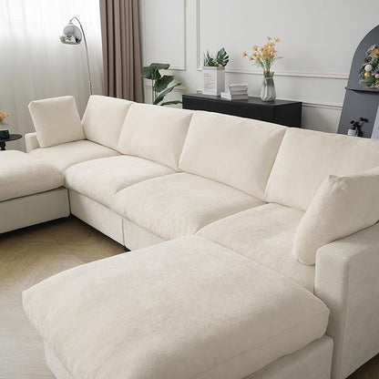 Cloud Couch Modular Sectional Sofa,134" L Shaped Couch, Oversized Convertible Wide Seater,4 Seater with Ottoman for Living Room Set, Covers Washable&Replaceable,Beige