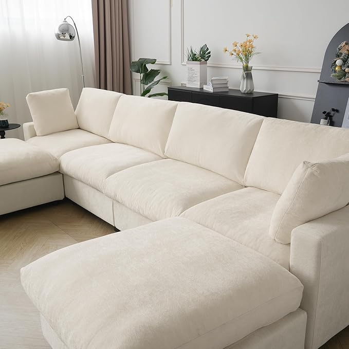 Cloud Sectional Couches for Living Room,100.5" Convertible L Shaped Couch with Ottoman, 4 Seater Modular Sectional Sofa,Deep Seater Furniture Sets,Beige