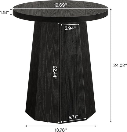 Tribesigns Farmhouse Round End Table Set of 2, Wooden Couch Side Table with Octagonal Base, Black Nightstand Pedestal Accent Furniture for Living Room, Bedroom (2)