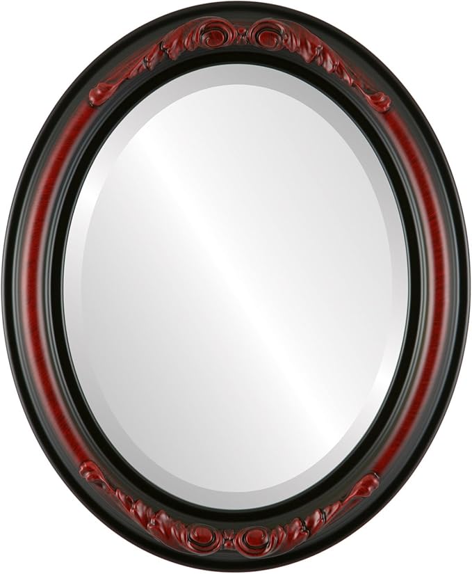 OVALCREST Oval Beveled Wall Mirror for Home Decor - Florence Style - Vintage Cherry - 28" x 24"