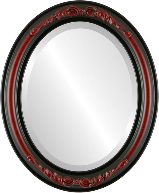 OVALCREST Oval Beveled Wall Mirror for Home Decor - Florence Style - Vintage Cherry - 24" x 20"