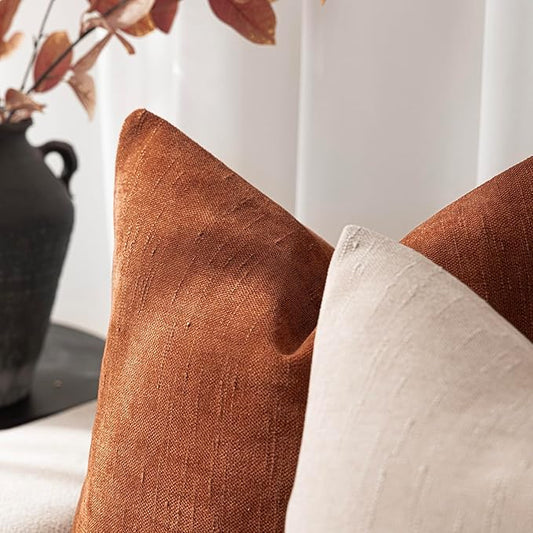 Foindtower Pack of 2 Soft Textured Throw Decorative Pillow Covers Lumbar Accent Solid Cushion Cover Cozy Farmhouse Pillow Case with Zipper for Couch Sofa Bed Living Room 12x20 Inch, Burnt Orange