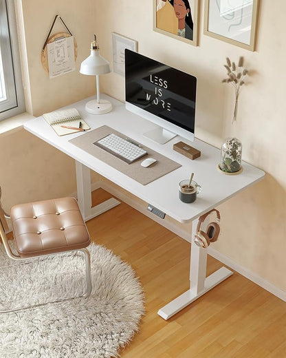 CubiCubi 48 x 24 Inches Electric Standing Desk, Height Adjustable Sit to Stand Desk, Home Office Table with Splice Board, White