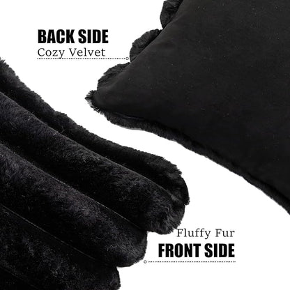 Neelvin Black Faux Fur Cozy Soft Striped Decorative Throw Pillow Covers 12x20 inch Set of 2,Velvet Pillowcase Cushion Case for Sofa Couch