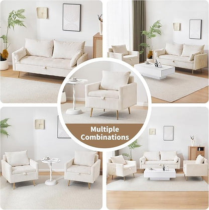 Furnimart 2-Seater Storage Loveseat Sofa for Small Spaces, 62“ Corduroy Small Couch with Removable Cushion Cover and Gold Leg for Bedroom, Apartment, Tiny Homes and Lofts, Beige