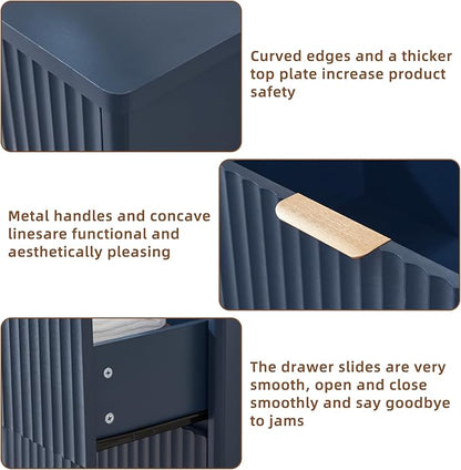 LEYAOYAO Fluted 5 Drawers Dresser for Bedroom Set of 2, 41" Tall Modern Chest of Drawers with Metal Handle, Curved Profile Design,Blue Wood Drawer Organizer for Bedroom, Living Room, Hallway