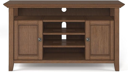 SIMPLIHOME Amherst 54-inch Wide Solid Wood TV Stand in Rustic Natural Aged Brown, Transitional-Style Media Console for Living Room with Adjustable Shelves and Cable Management