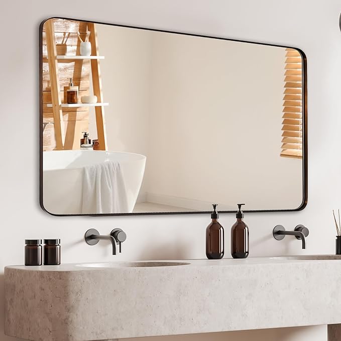 ANDY STAR Wall Mirror for Bathroom, 22" X 30" Bronze Bathroom Mirror with Stainless Steel Metal Frame Rounded Corner 1’’ Deep Set Design