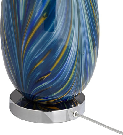 Possini Euro Design Pablo Modern Style Table Lamp with USB Charging Port 27" Tall Multi Blue Art Glass White Drum Shade for Living Room Bedroom House Bedside Nightstand Home Office (Color May Vary)