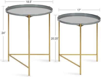 Kate and Laurel Ulani Modern Nesting Side Table, Set of 2, Gray and Gold, Sophisticated Glam End Tables for Storage and Display
