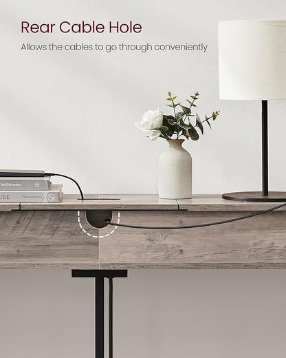 VASAGLE 70.9-Inch Console Table with Outlet and Shelves, Sofa Table with Charging Station, Behind Couch Table Skinny, Entryway Table for Hallway, Living Room, Heather Greige and Ink Black ULNT118B02