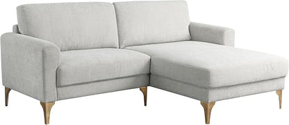 Studio Living® Matthew 83.5" Sofa Chaise, Mid-Century Modern, Pocket Coil Comfort, Reversable Chaise, Metal Brushed Bronze Legs, Chenille Fabric, Ivory
