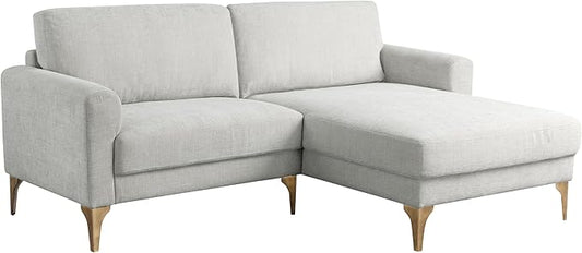 Studio Living® Matthew 83.5" Sofa Chaise, Mid-Century Modern, Pocket Coil Comfort, Reversable Chaise, Metal Brushed Bronze Legs, Chenille Fabric, Ivory