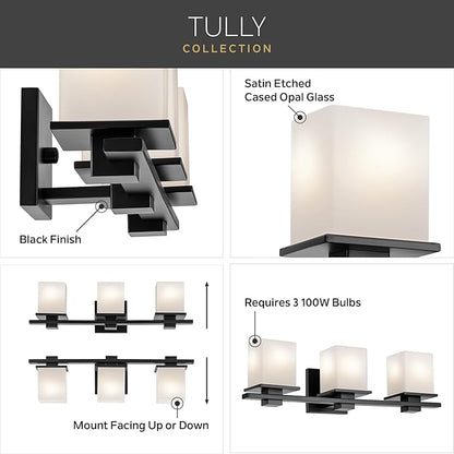 Kichler Tully 32" Vanity Light in Chrome, 4-Light Modern Bathroom Light with Satin Etched Cased Opal Glass, (32" W x 6.5" H), 45152CH