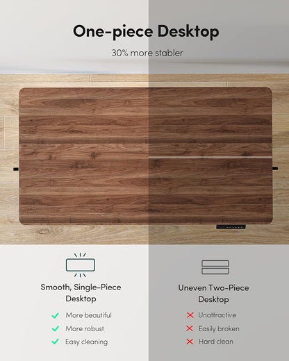 FEZIBO One-Piece Standing Desk Adjustable Height Stand up Home Office Desk, 60x24 Inch Electric Standing Computer Desk, with 4 Memory Presets, Headphone Hook, Fixable casters, Black Walnut