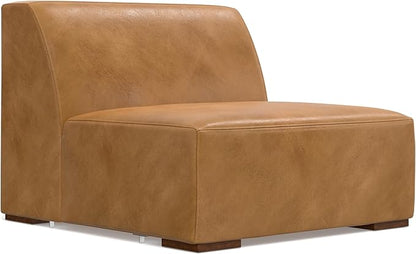 SIMPLIHOME Rex Left Corner Sectional Modular Sofa and Ottoman Set in Full-Grain Genuine Leather, Sienna, 116-inch-wide L-Shaped Leather Sofa and Matching 34-inch-Wide Table Ottoman for Living Room