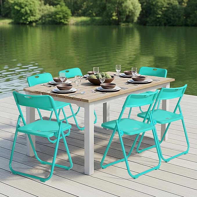 Karl home 6 Pcs Folding Chair, 300LBS Lightweight Foldable Plastic Chair, Reinforced Metal Frame Easy to Fold & Store for Indoor & Outdoor, Wedding, Party, Meeting Room, Patio and Garden, Mint Green
