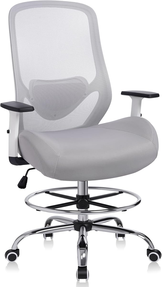 HYLONE 400lbs Drafting Chair,Adjustable High Back Computer Office Chair with Lumbar Support Standing Desk Chair Heavy Duty Big Tall Drafting Stool for Artists with Adjustable Footrest