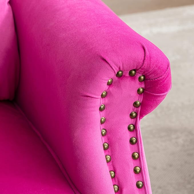 Accent Reading Arm Chairs Midcentury Modern Comfy Corner Sofa Chair, Wingback Waiting Room Club Chair with Tufted Back for Living Room/Bedroom/Reception Room, Velvet Rose