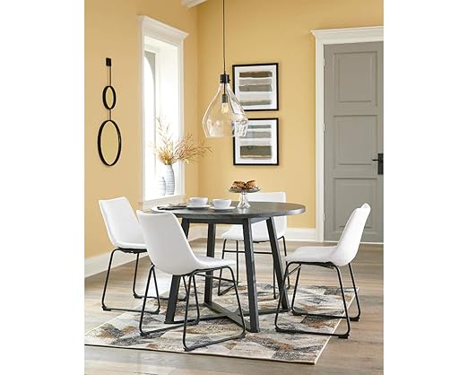 Signature Design by Ashley Centiar Mid Century Round Dining Room Table with Metal Legs, Gray & Black
