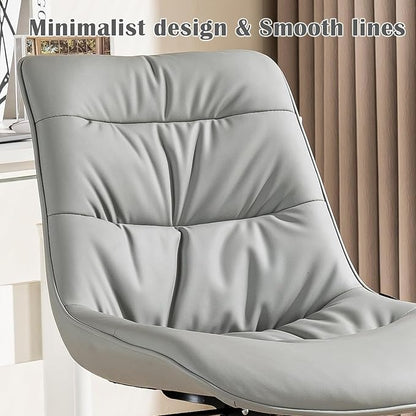 Kidol & Shellder Faux Leather Office Chair, Adjustable Swivel Height Task Chair, Rolling Wheels & Soft Backrest - Armless Ergonomic Desk Chair for Home, Office,Vanity,Gaming（Gray）